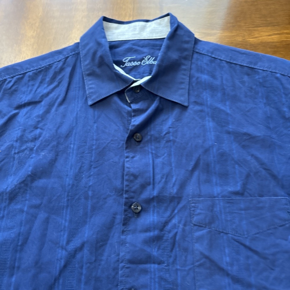 Tasso Elba Men's Short Sleeve Shirt‎ Striped Blue Large